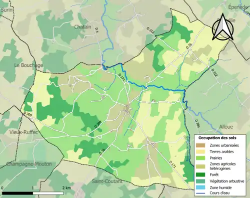 Carte en couleurs présentant l'occupation des sols.