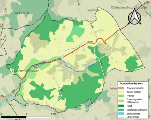 Carte en couleurs présentant l'occupation des sols.