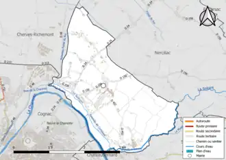 Carte en couleur présentant le réseau hydrographique de la commune