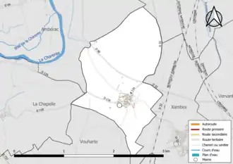 Carte en couleur présentant le réseau hydrographique de la commune