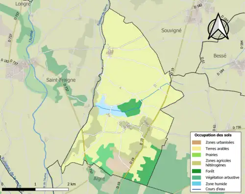 Carte en couleurs présentant l'occupation des sols.