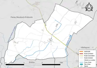 Carte en couleur présentant le réseau hydrographique de la commune
