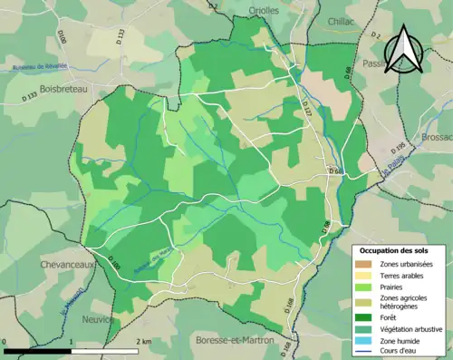 Carte en couleurs présentant l'occupation des sols.