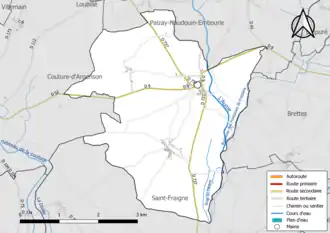 Carte en couleur présentant le réseau hydrographique de la commune