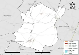Carte en couleur présentant le réseau hydrographique de la commune