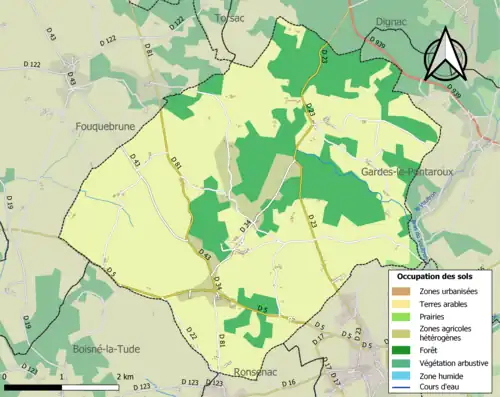 Carte en couleurs présentant l'occupation des sols.