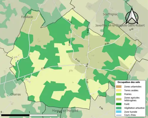Carte en couleurs présentant l'occupation des sols.