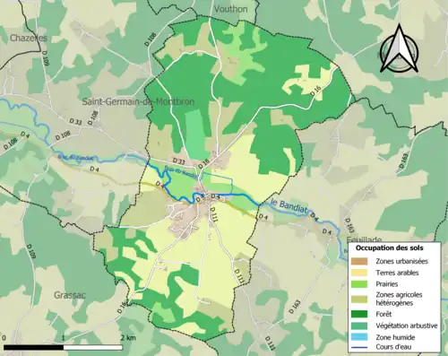 Carte en couleurs présentant l'occupation des sols.