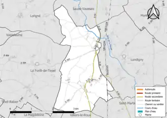 Carte en couleur présentant le réseau hydrographique de la commune