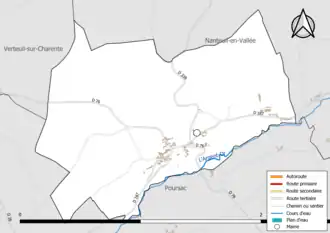 Carte en couleur présentant le réseau hydrographique de la commune