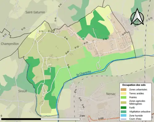 Carte en couleurs présentant l'occupation des sols.