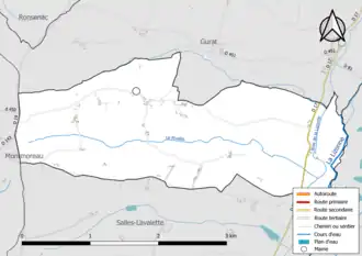 Carte en couleurs présentant le réseau hydrographique de la commune