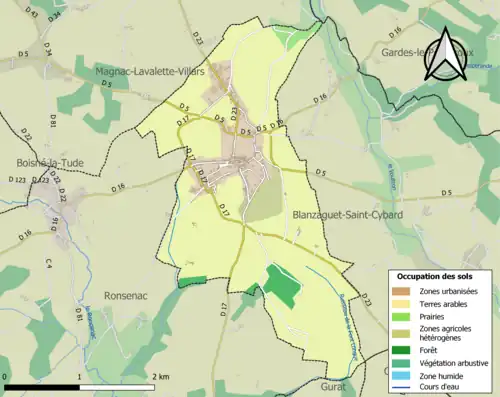 Carte en couleurs présentant l'occupation des sols.