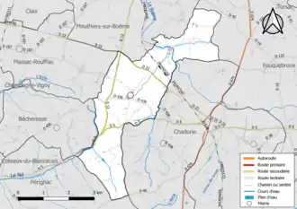 Carte en couleur présentant le réseau hydrographique de la commune