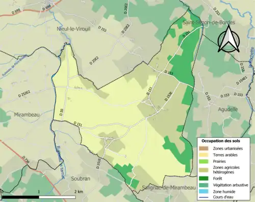 Carte en couleurs présentant l'occupation des sols.