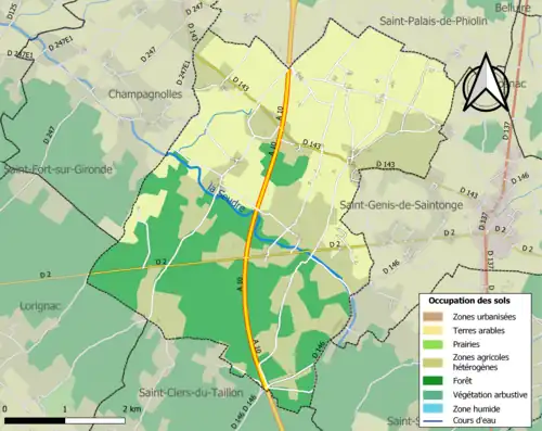 Carte en couleurs présentant l'occupation des sols.