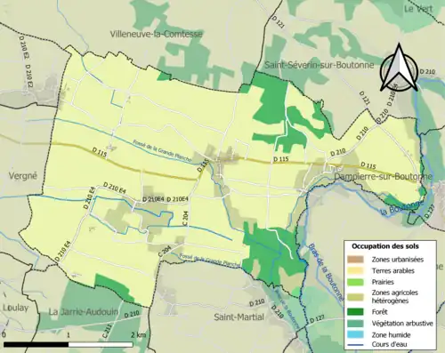 Carte en couleurs présentant l'occupation des sols.