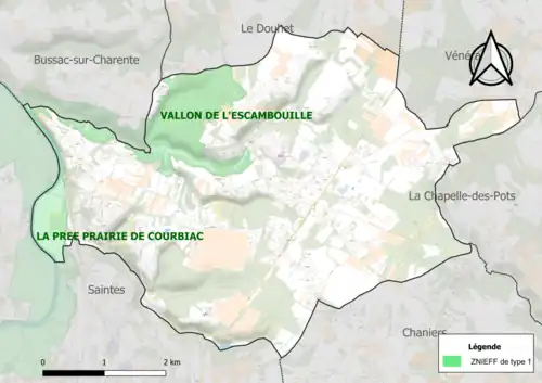 Carte des ZNIEFF de type I.