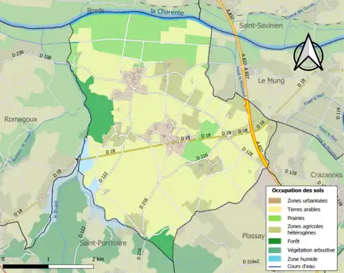 Carte en couleurs présentant l'occupation des sols.