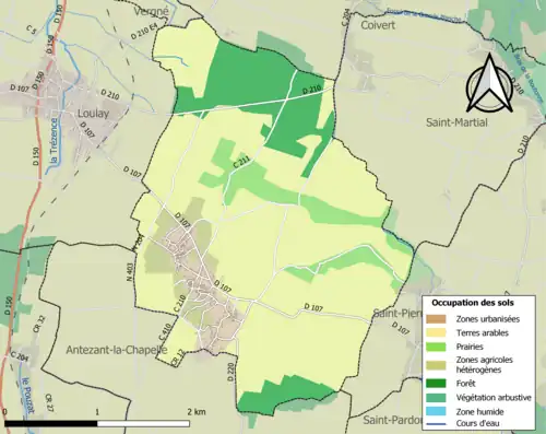 Carte en couleurs présentant l'occupation des sols.