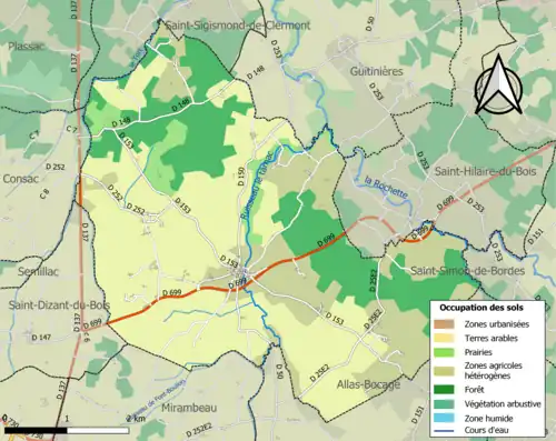 Carte en couleurs présentant l'occupation des sols.