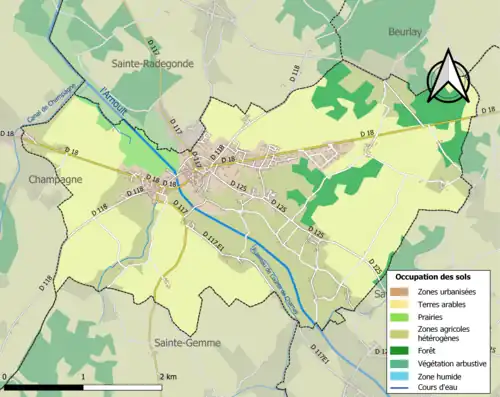 Carte en couleurs présentant l'occupation des sols.