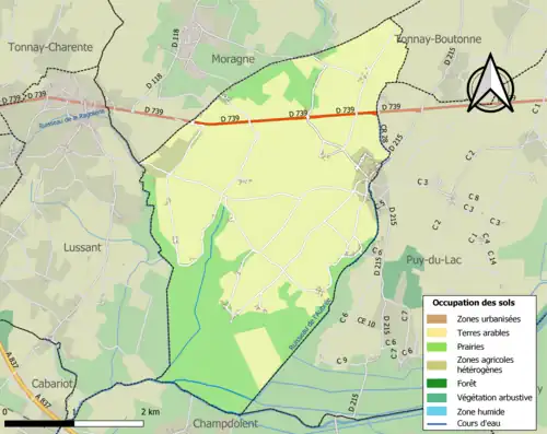 Carte en couleurs présentant l'occupation des sols.