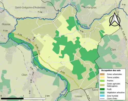 Carte en couleurs présentant l'occupation des sols.