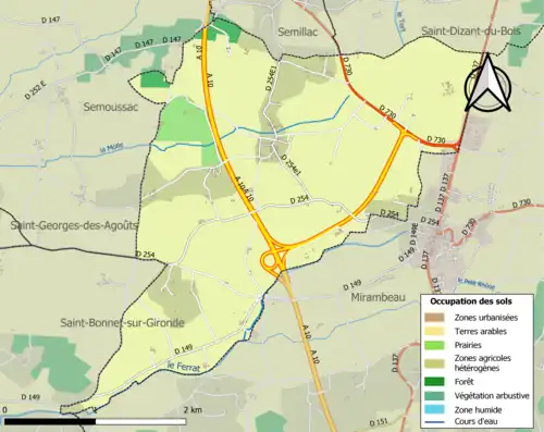 Carte en couleurs présentant l'occupation des sols.