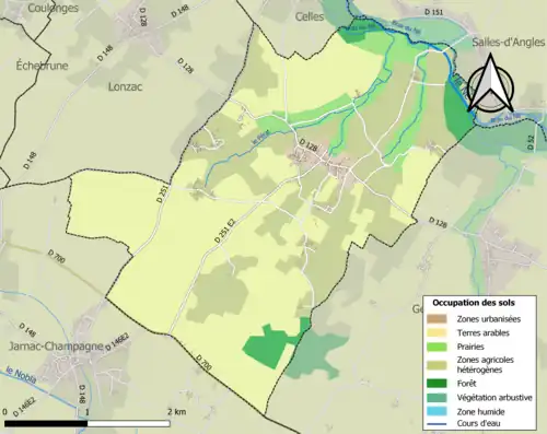 Carte en couleurs présentant l'occupation des sols.