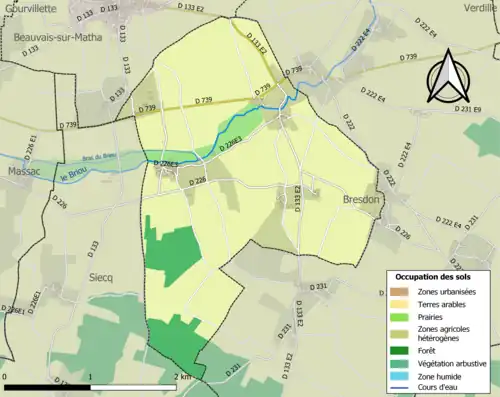 Carte en couleurs présentant l'occupation des sols.