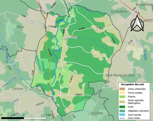 Carte en couleurs présentant l'occupation des sols.