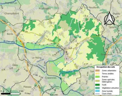 Carte en couleurs présentant l'occupation des sols.