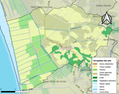 Carte en couleurs présentant l'occupation des sols.