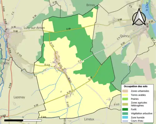 Carte en couleurs présentant l'occupation des sols.