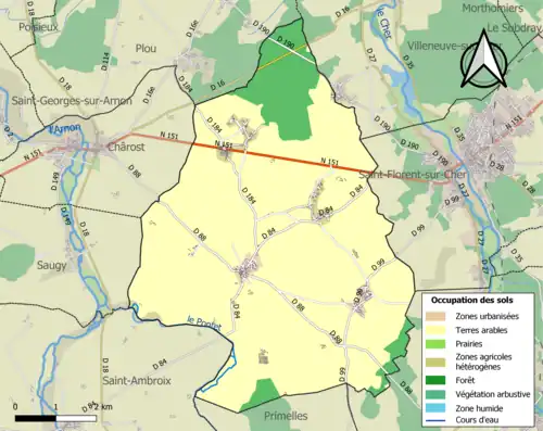 Carte en couleurs présentant l'occupation des sols.