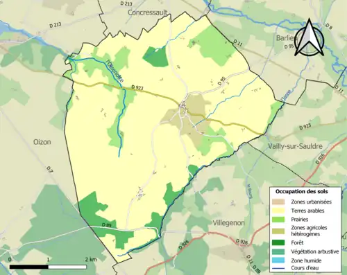 Carte en couleurs présentant l'occupation des sols.
