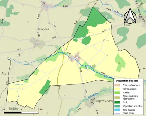 Carte en couleurs présentant l'occupation des sols.