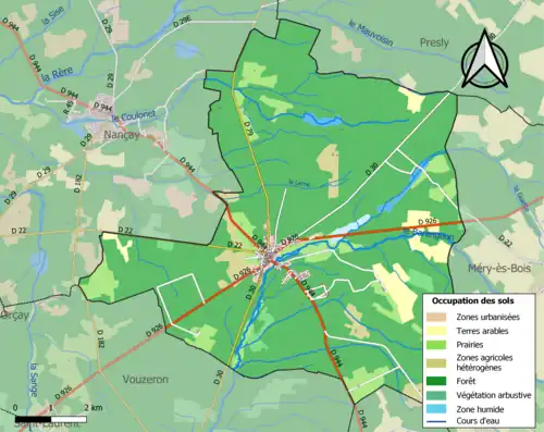 Carte en couleurs présentant l'occupation des sols.