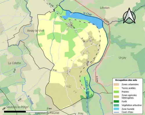 Carte en couleurs présentant l'occupation des sols.