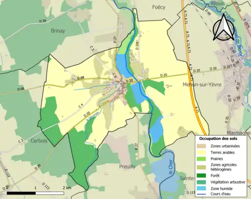 Carte en couleurs présentant l'occupation des sols.