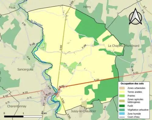 Carte en couleurs présentant l'occupation des sols.