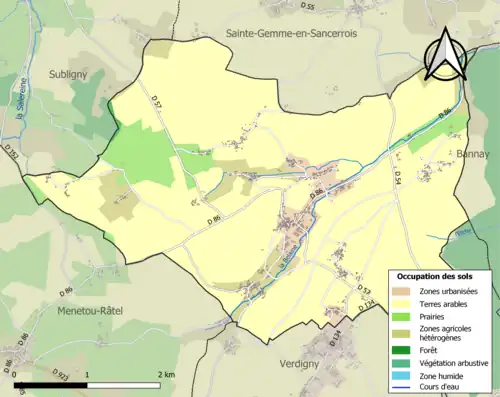 Carte en couleurs présentant l'occupation des sols.