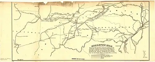 Carte de 1850 présentant le canal original au sein du système émergeant de canaux et chemins de fer.