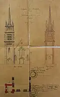 Projet de 1877 pour la construction d'une tour avec clocher pour l'église Saint-Pierre