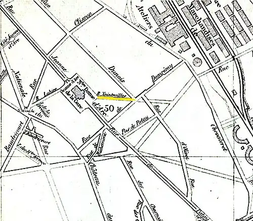 La rue (en jaune) sur le plan d'Eugène Andriveau-Goujon (Paris, 1878).