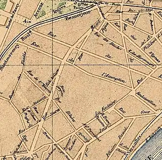 La rue Mozart incomplète sur le plan de Barrère (1891).