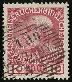 Jubilé de l'empereur François-Joseph avec une oblitération «&nbsp;Brzezany&nbsp;» de 1913.