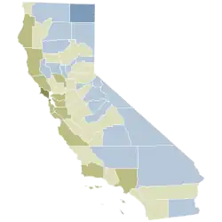 Carte de la Californie montrant les résultats du vote comté par comté