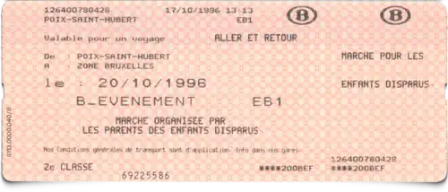 Billet système "Sabin" émis le 17 octobre 1996 par la gare de Poix-Saint-Hubert.